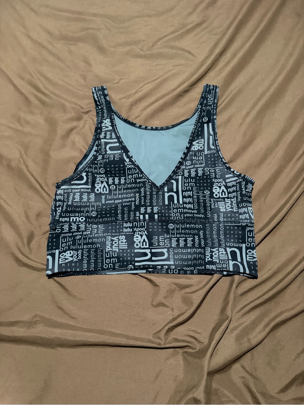 lululemon athletica Black and White Logo-Print V-Neck Cropped Sports Tank